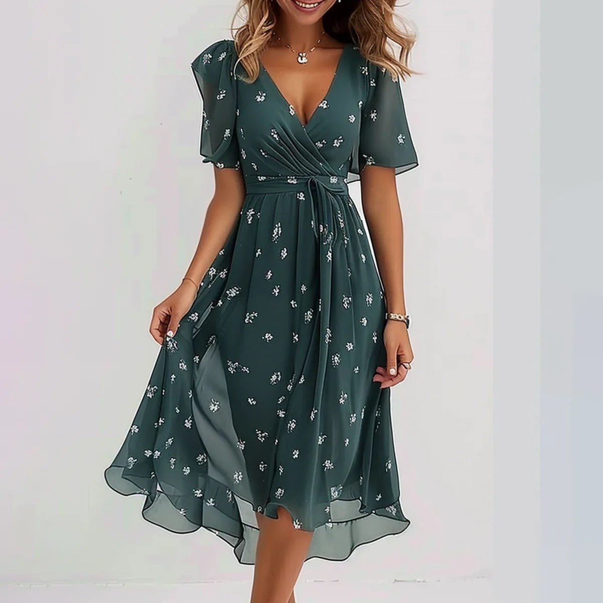 Floral Chiffon Midi Dress – Lightweight Summer Elegance