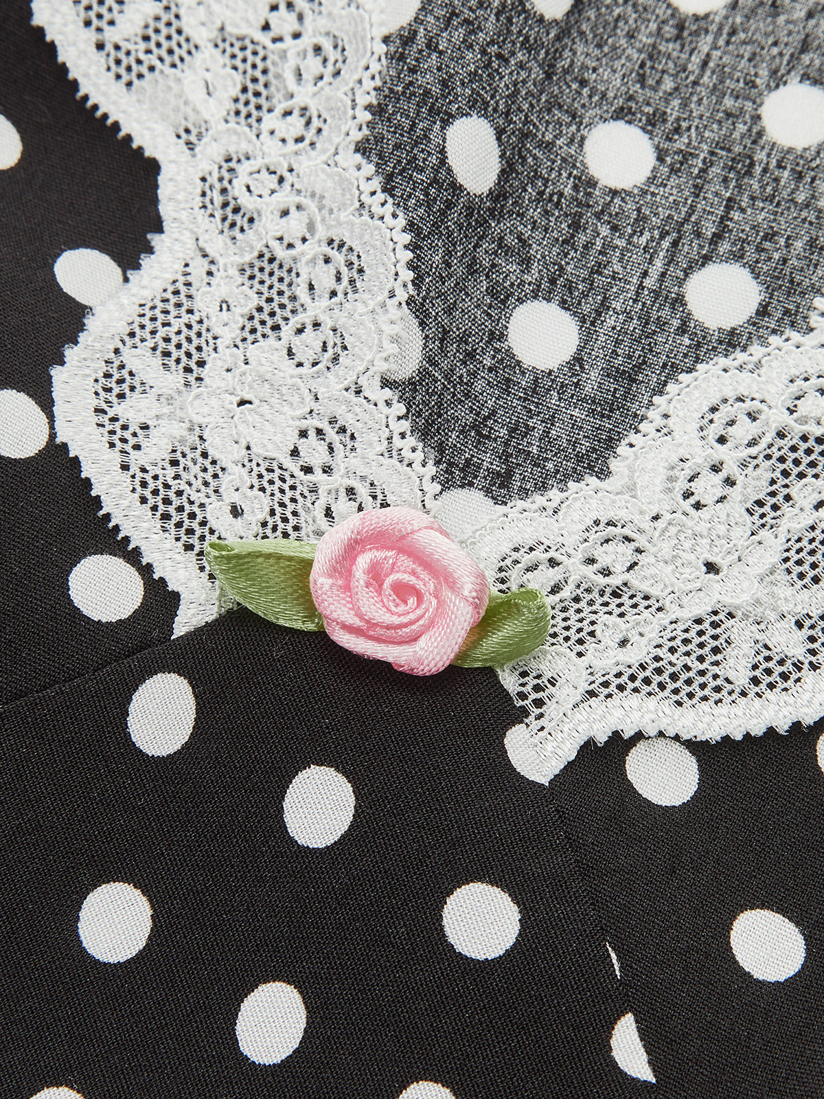 Polka Dot Lace-Trim V-Neck Maxi Dress