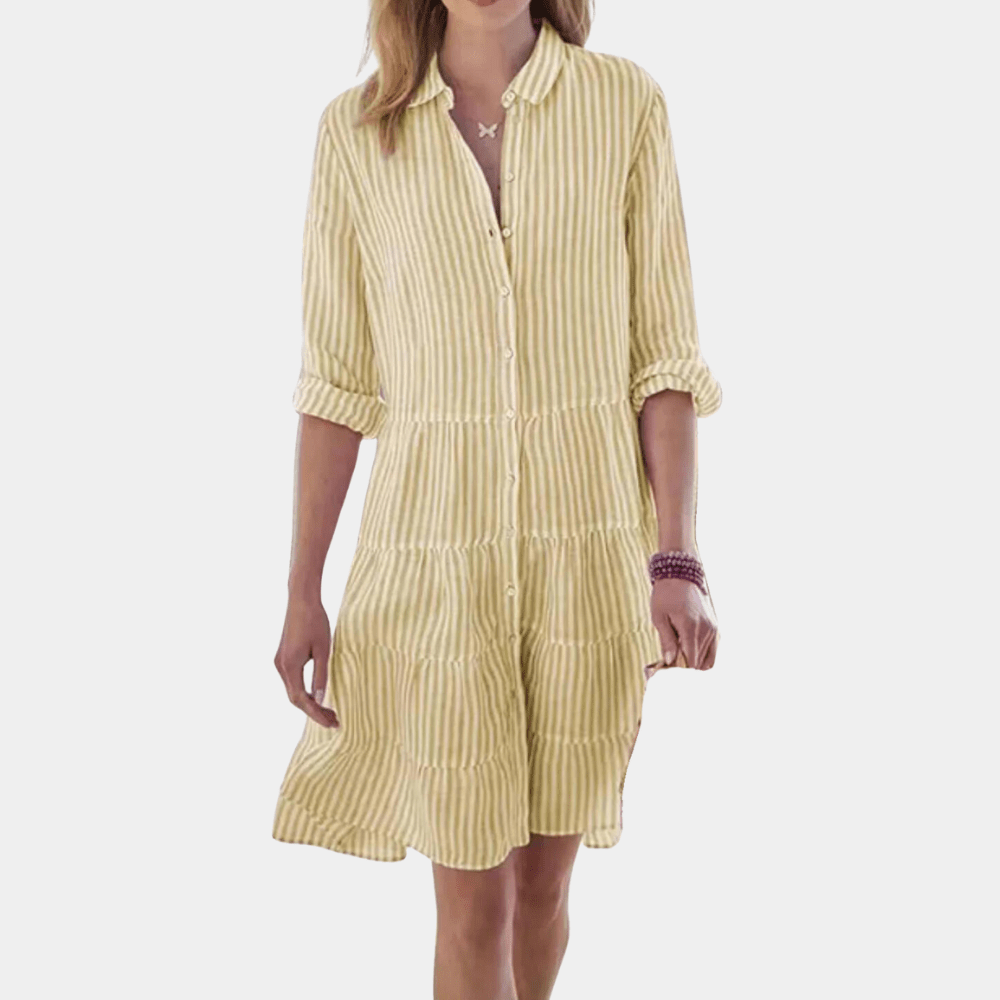 Striped Tiered Shirt Dress – Lightweight & Breathable
