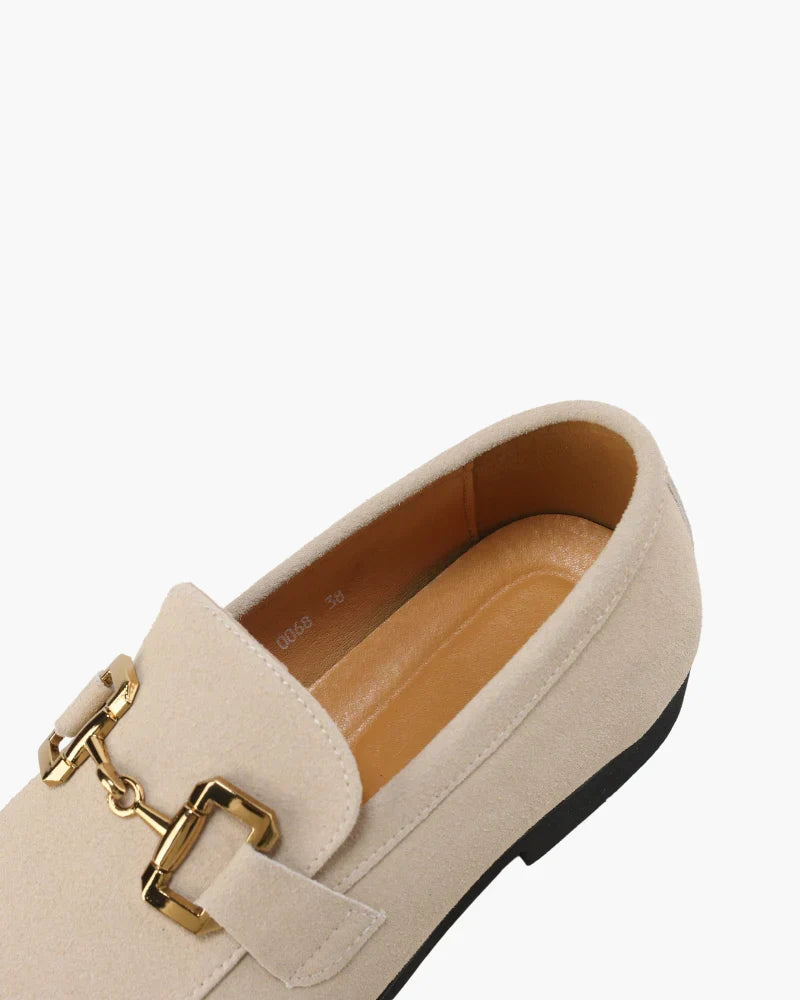 Suede Loafer with Gold Metal Detail