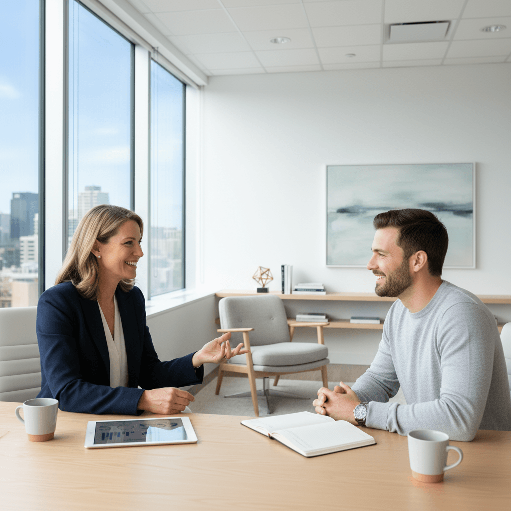 One-on-one coaching session in professional office environment