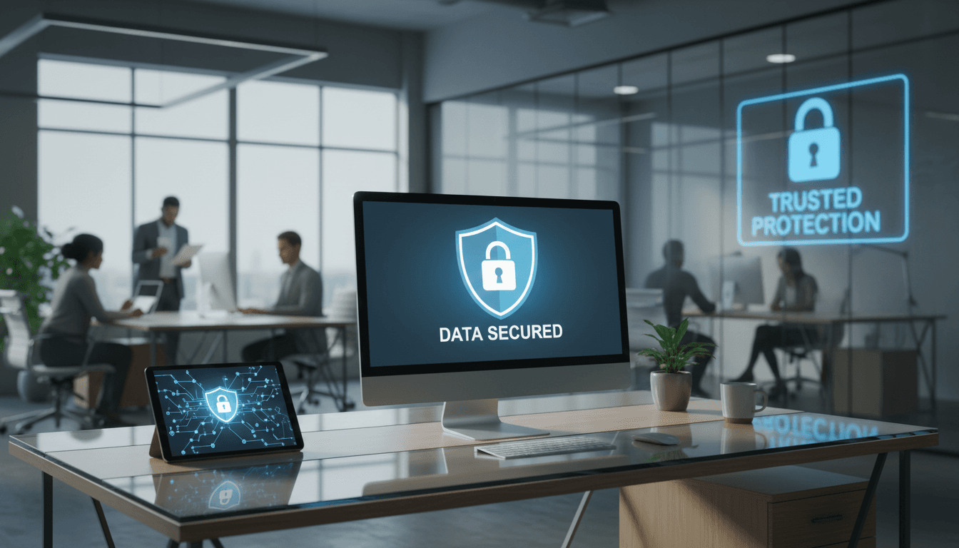 Secure professional workspace with trust and confidentiality represented through calming design