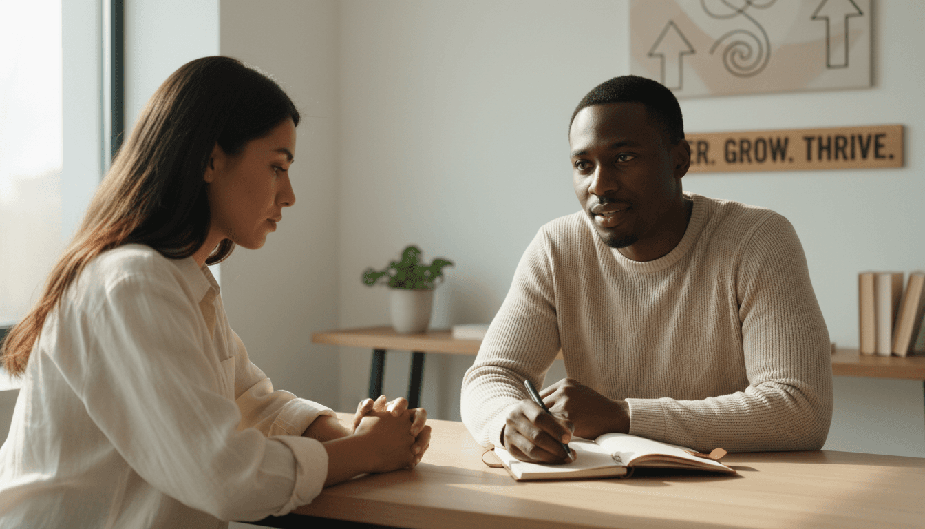 One-on-one coaching session in professional setting