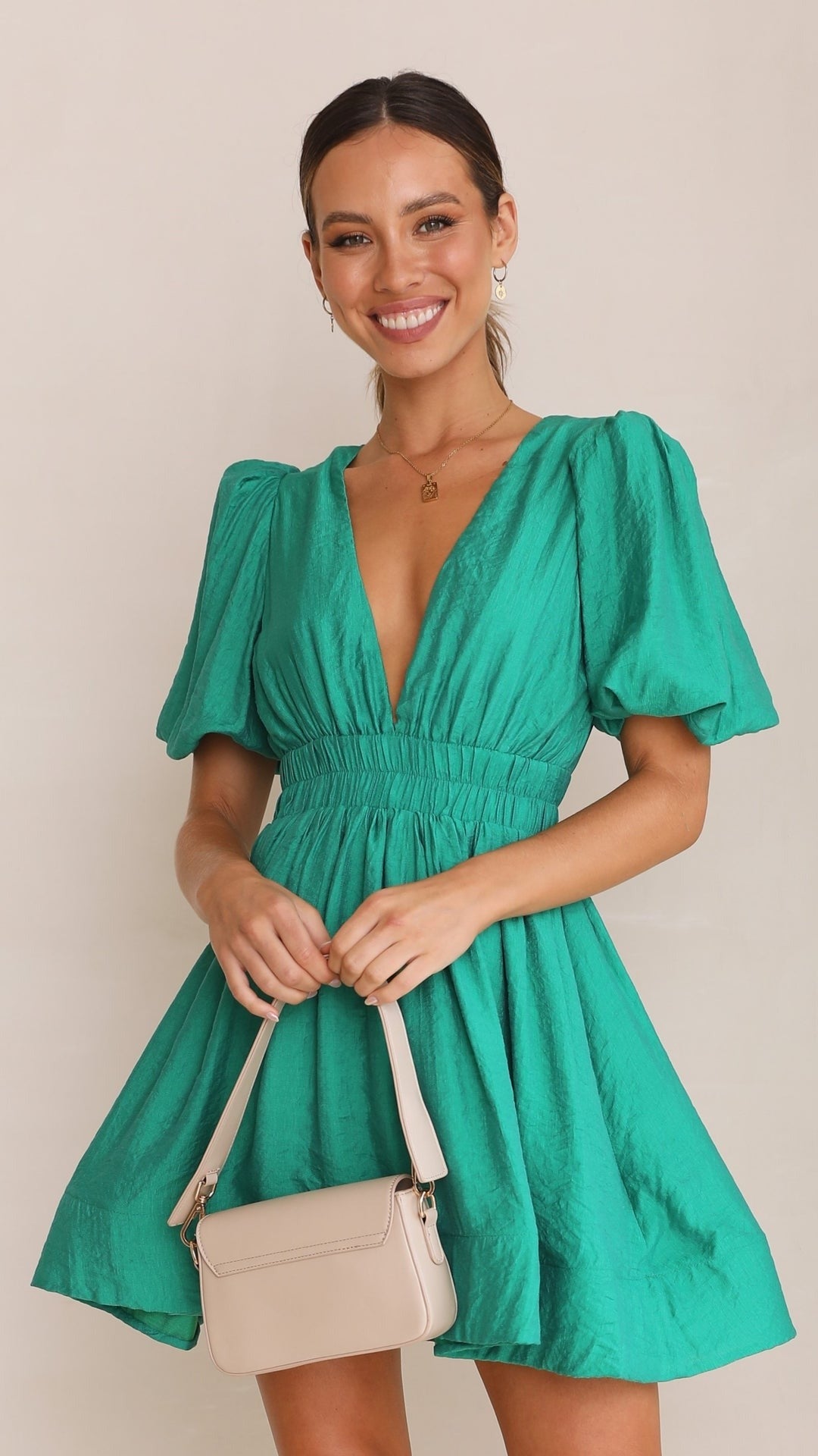 Mini Dress with Puff Sleeves and Square Neckline