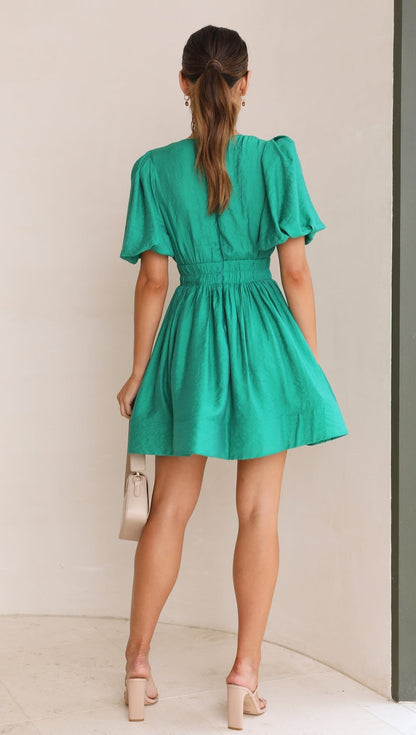 Mini Dress with Puff Sleeves and Square Neckline