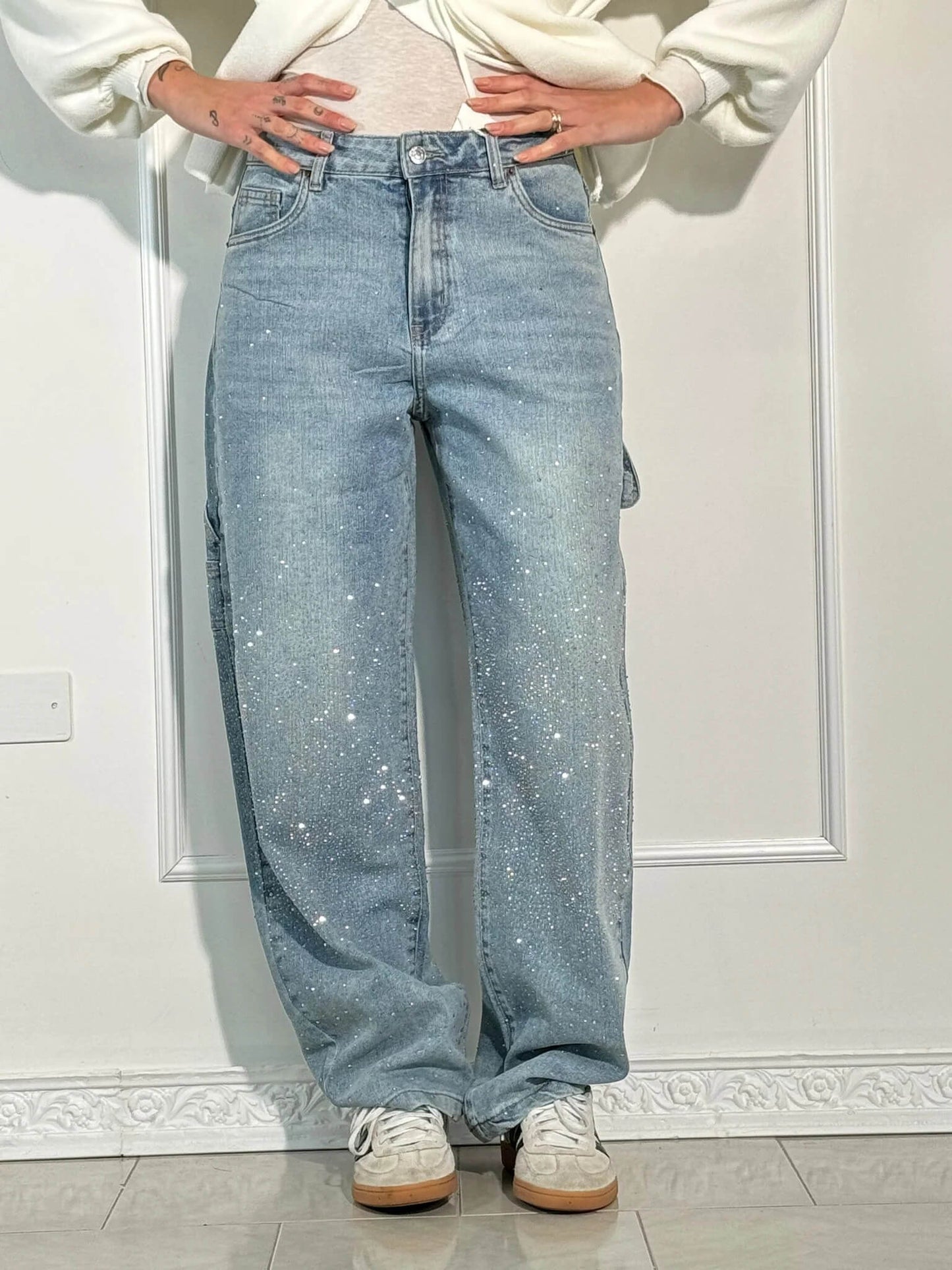 Sparkle Straight-Leg High Waist Jeans