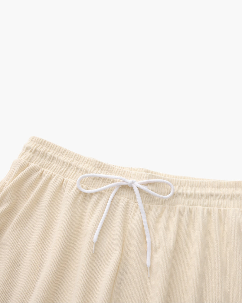 Ribbed Shorts with Elastic Waist and Drawstring