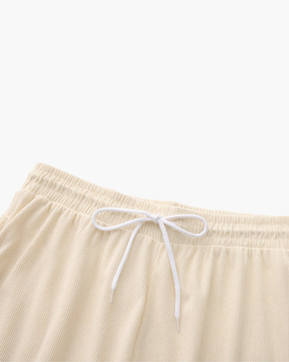 Ribbed Shorts with Elastic Waist and Drawstring