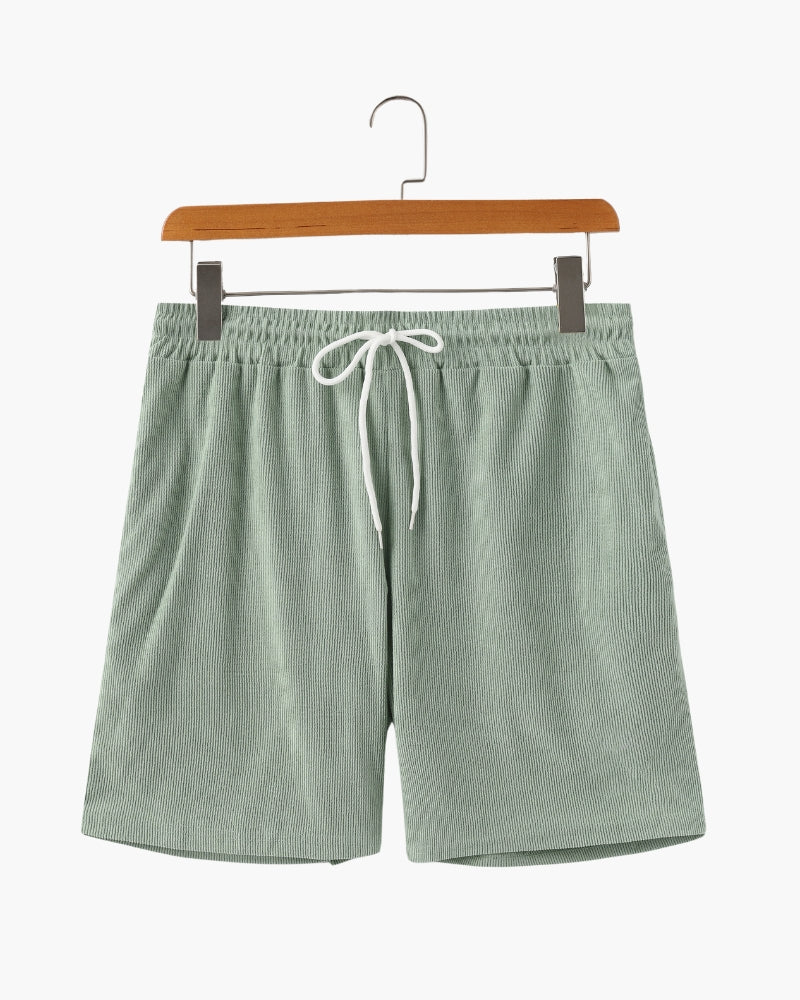 Ribbed Shorts with Elastic Waist and Drawstring