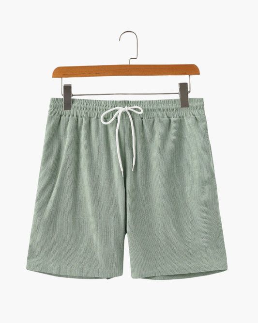 Ribbed Shorts with Elastic Waist and Drawstring