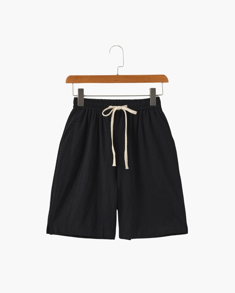 Linen Shorts with Elastic Waist and Drawstring