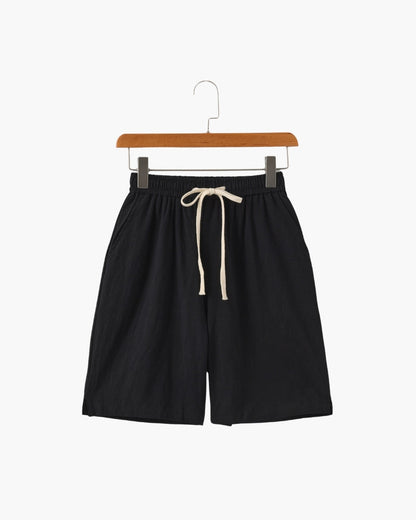 Linen Shorts with Elastic Waist and Drawstring