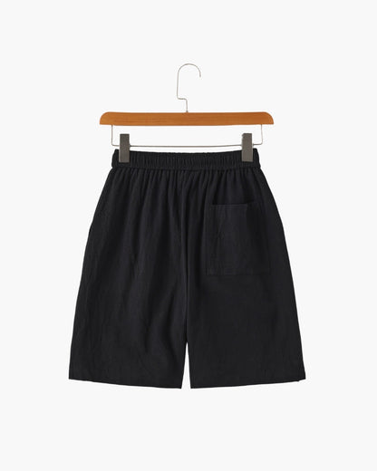 Linen Shorts with Elastic Waist and Drawstring
