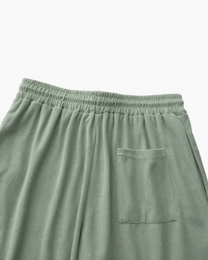 Ribbed Shorts with Elastic Waist and Drawstring