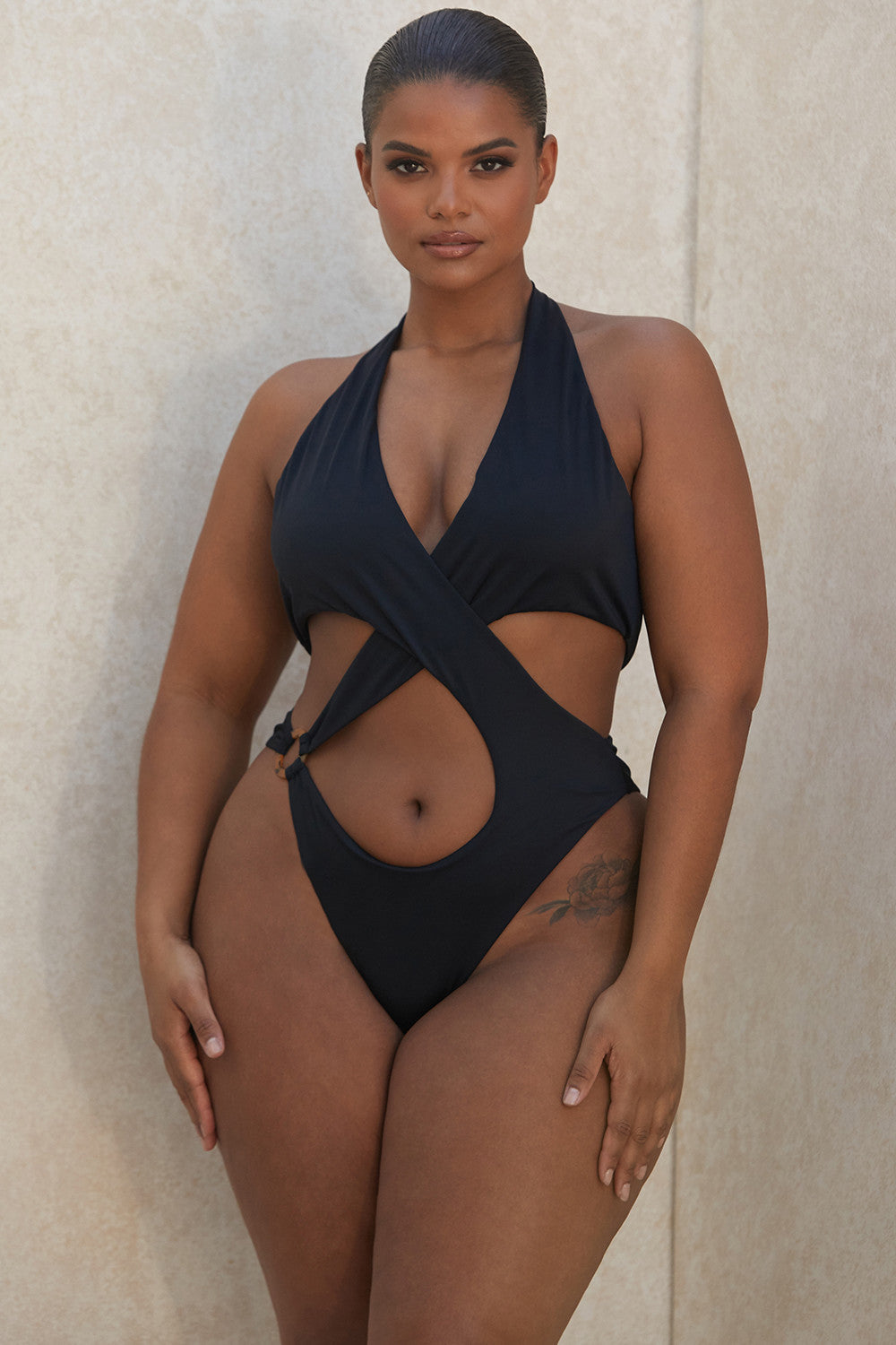 Elegant Cut-Out Swimsuit with Deep V-Neck