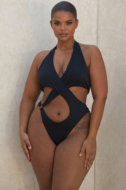 Elegant Cut-Out Swimsuit with Deep V-Neck
