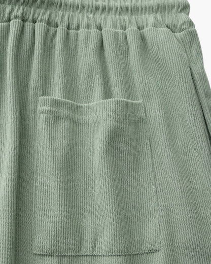 Ribbed Shorts with Elastic Waist and Drawstring