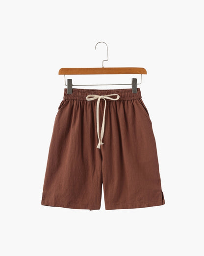 Linen Shorts with Elastic Waist and Drawstring