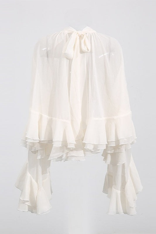 Chiffon Tiered Ruffle Crop Blouse for Women