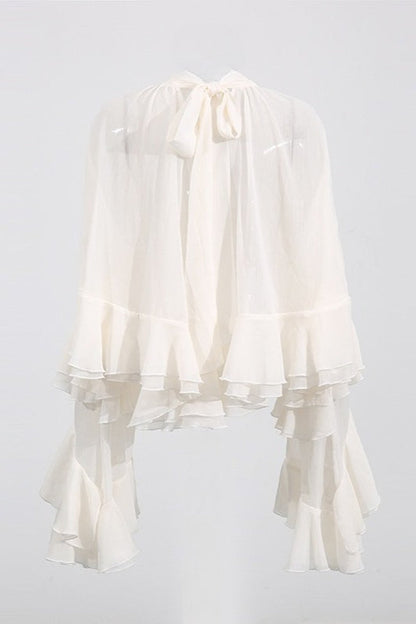 Chiffon Tiered Ruffle Crop Blouse for Women