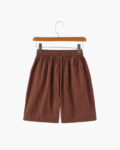 Linen Shorts with Elastic Waist and Drawstring
