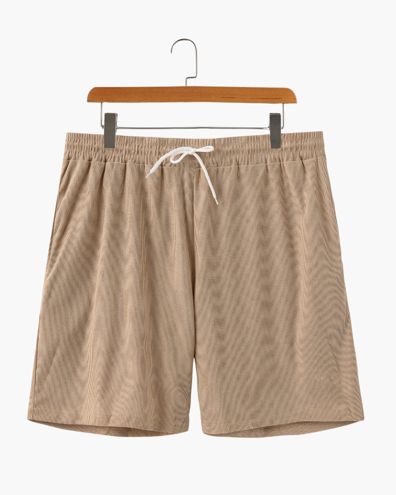 Ribbed Shorts with Elastic Waist and Drawstring