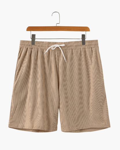 Ribbed Shorts with Elastic Waist and Drawstring