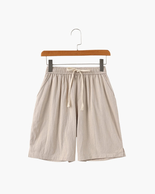 Linen Shorts with Elastic Waist and Drawstring