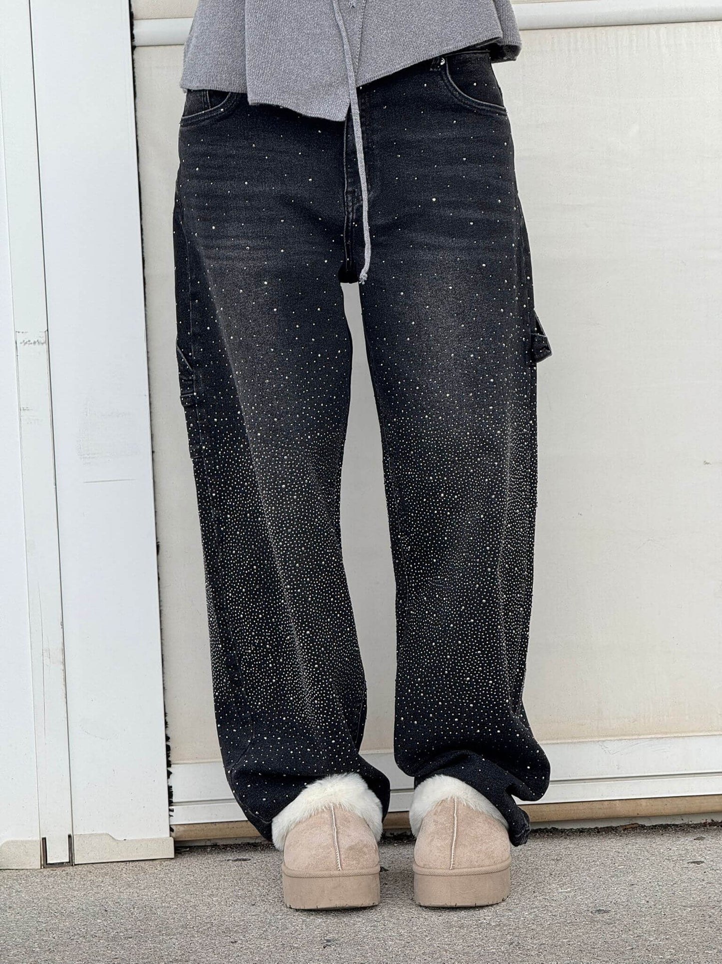 Sparkle Straight-Leg High Waist Jeans