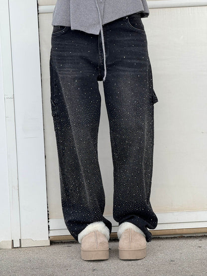 Sparkle Straight-Leg High Waist Jeans