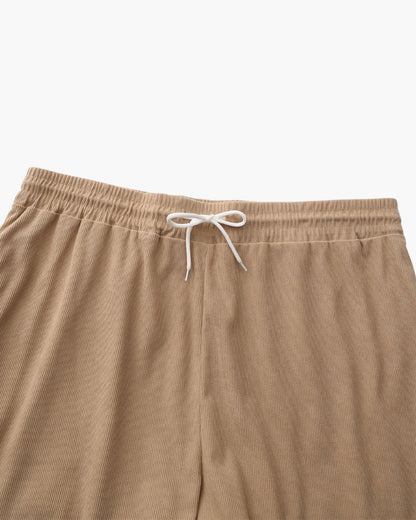 Ribbed Shorts with Elastic Waist and Drawstring