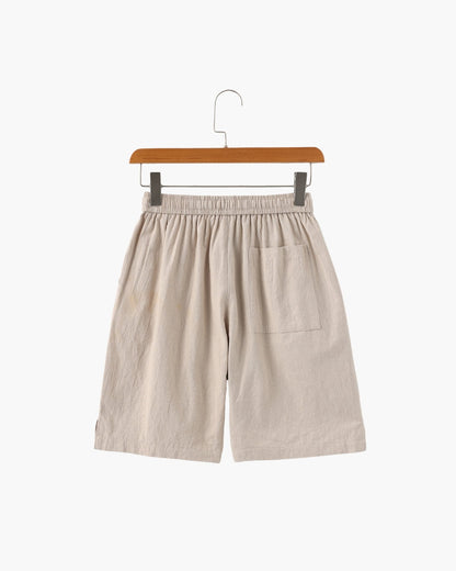 Linen Shorts with Elastic Waist and Drawstring