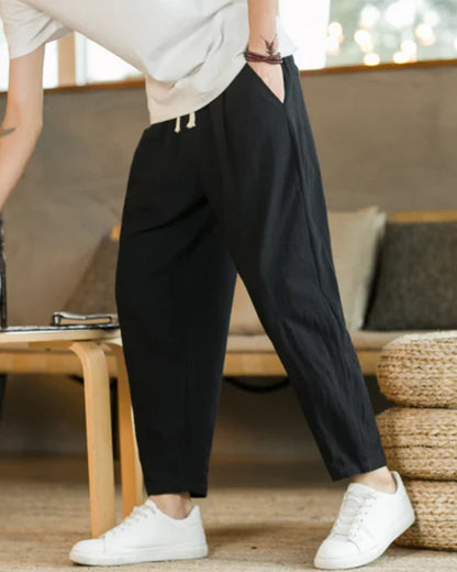 Cotton-Linen Trousers with Elastic Waist