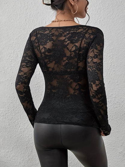 Lace Blouse with Long Sleeves and Sheer Details