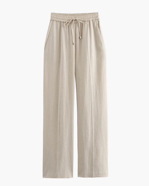 High Waist Linen Straight-Leg Trousers