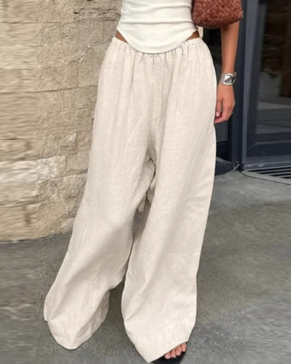 Wide Leg Linen Trousers with Elasticated Waist