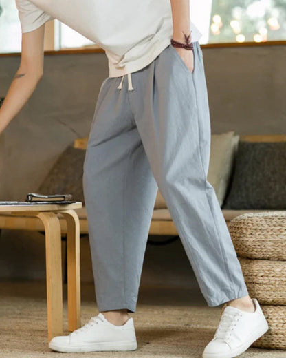 Cotton-Linen Trousers with Elastic Waist