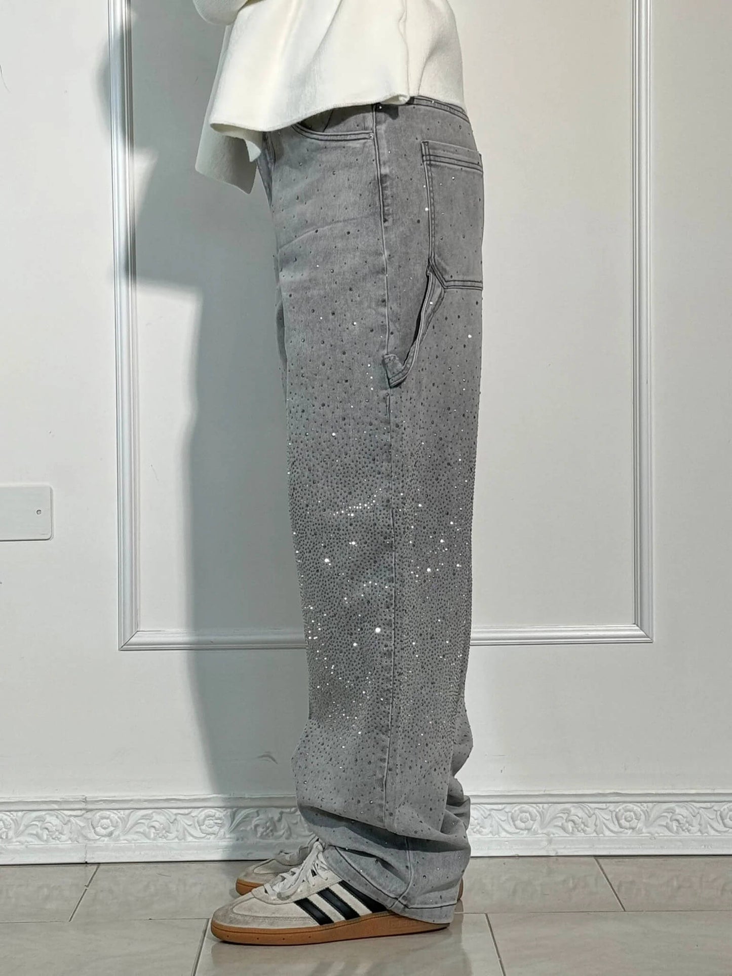 Sparkle Straight-Leg High Waist Jeans