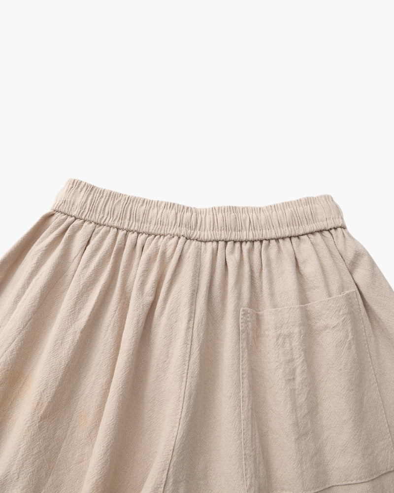 Linen Shorts with Elastic Waist and Drawstring