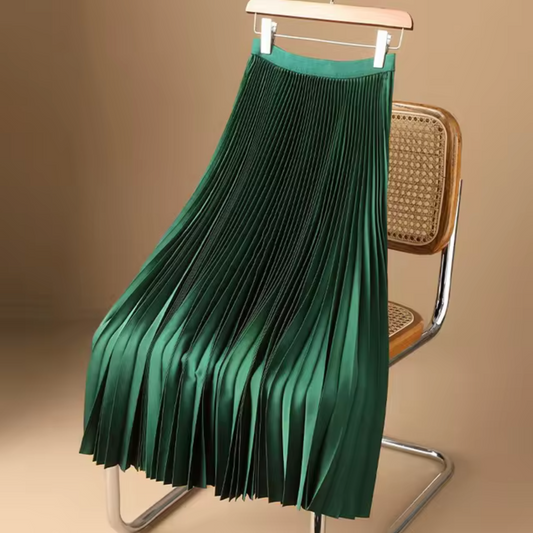 A-Line Pleated Midi Skirt with Comfortable Waistband