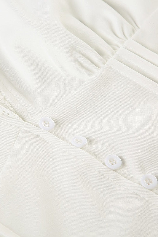 Lace Panelled V-Neck Puff Sleeve Blouse for Women