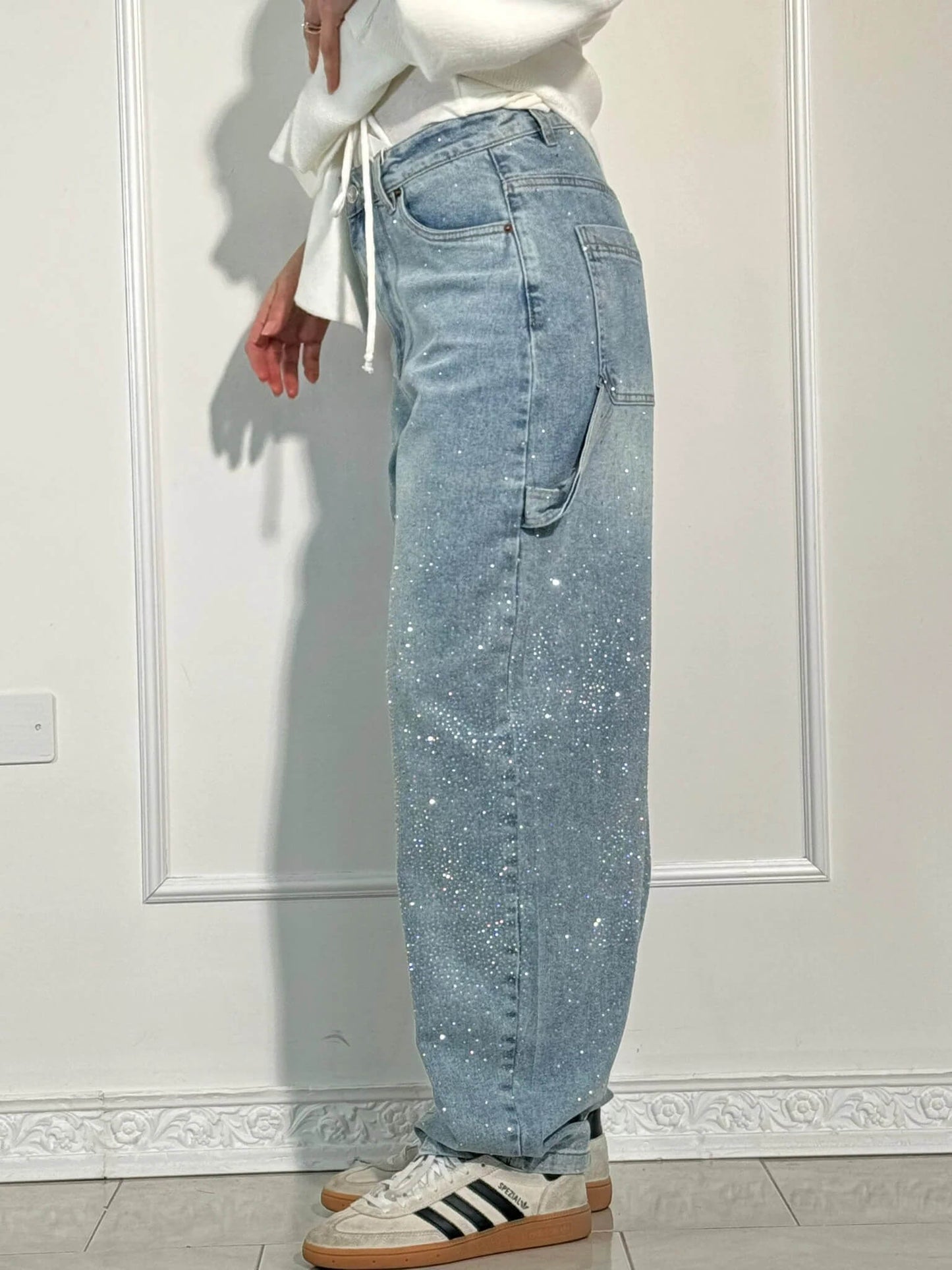 Sparkle Straight-Leg High Waist Jeans