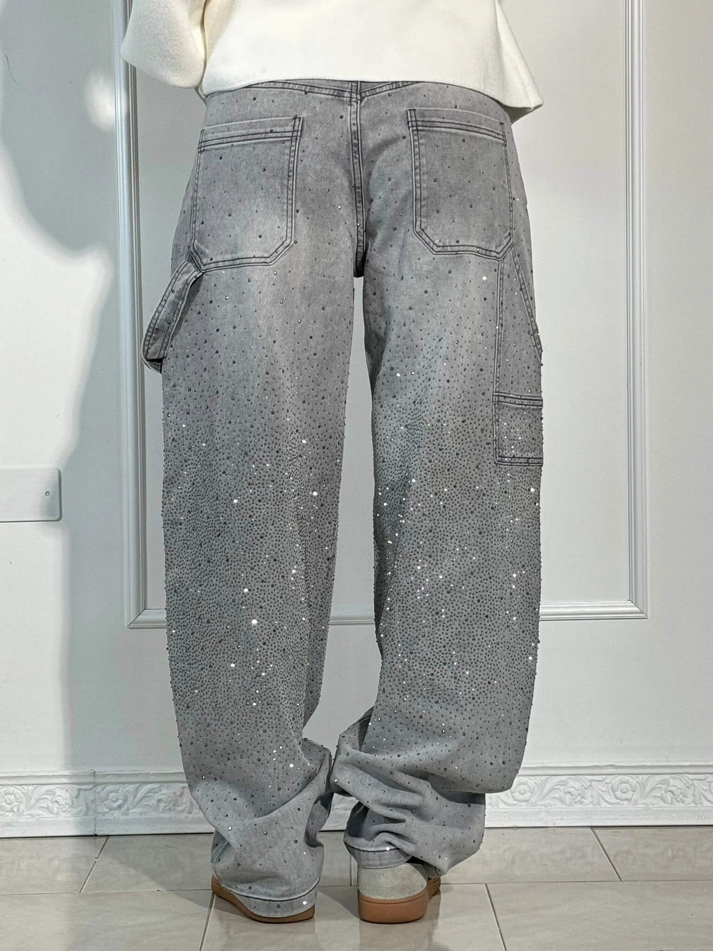 Sparkle Straight-Leg High Waist Jeans
