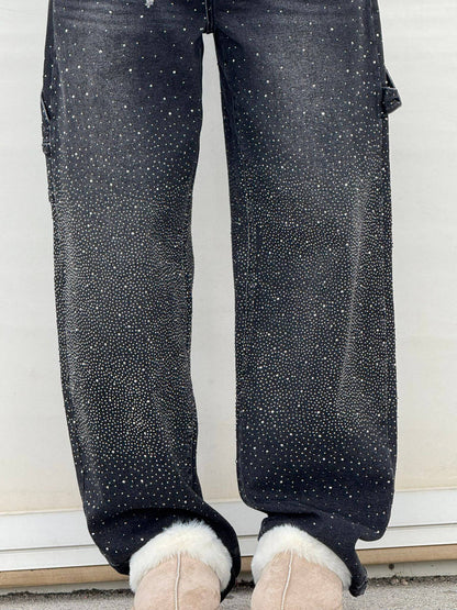 Sparkle Straight-Leg High Waist Jeans