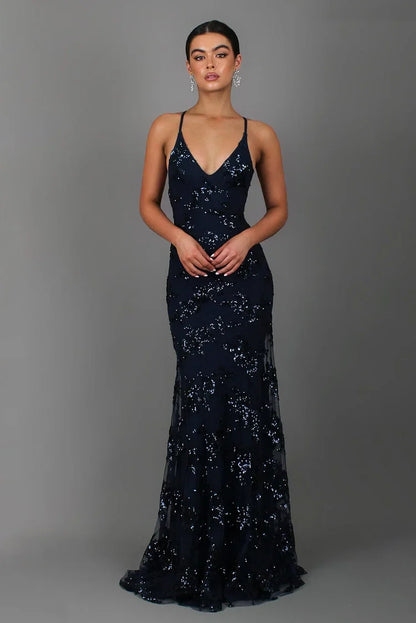Sequin V-Neck Backless Maxi Dress for Women