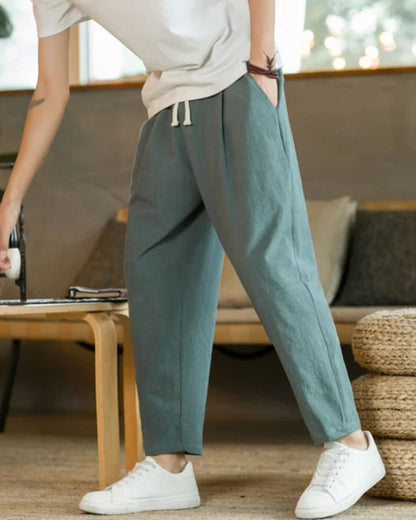 Cotton-Linen Trousers with Elastic Waist