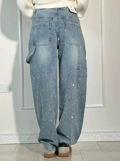 Sparkle Straight-Leg High Waist Jeans