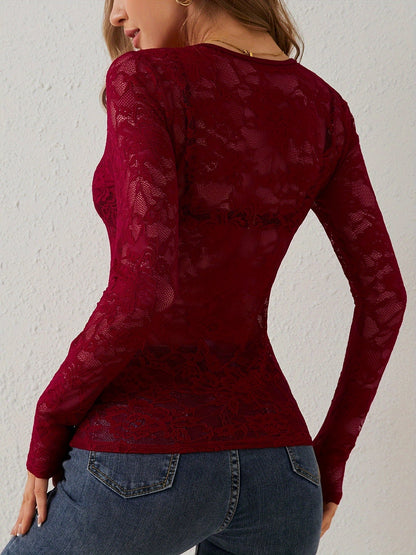 Lace Blouse with Long Sleeves and Sheer Details