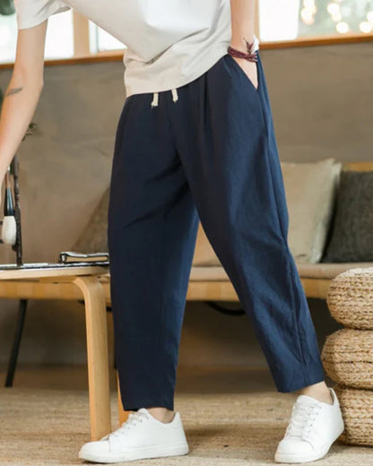 Cotton-Linen Trousers with Elastic Waist