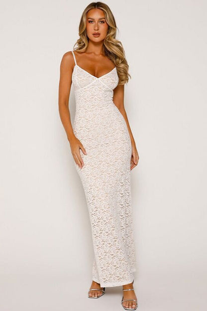 Deep V Backless Lace Maxi Dress